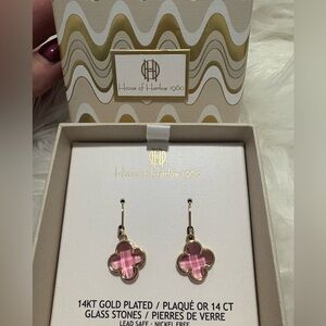 NWT House of Harlow 1960 Gold Pink Clover Earrings